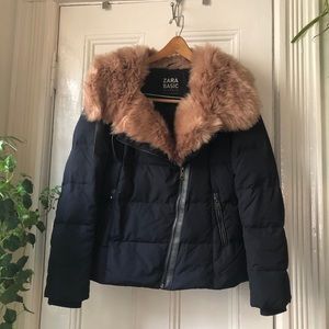 Zara down puffer jacket with fur collar